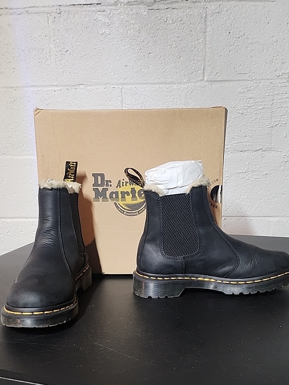 Dr. Martens Black Leather Leonore Chukka Boots with Shearling Trim